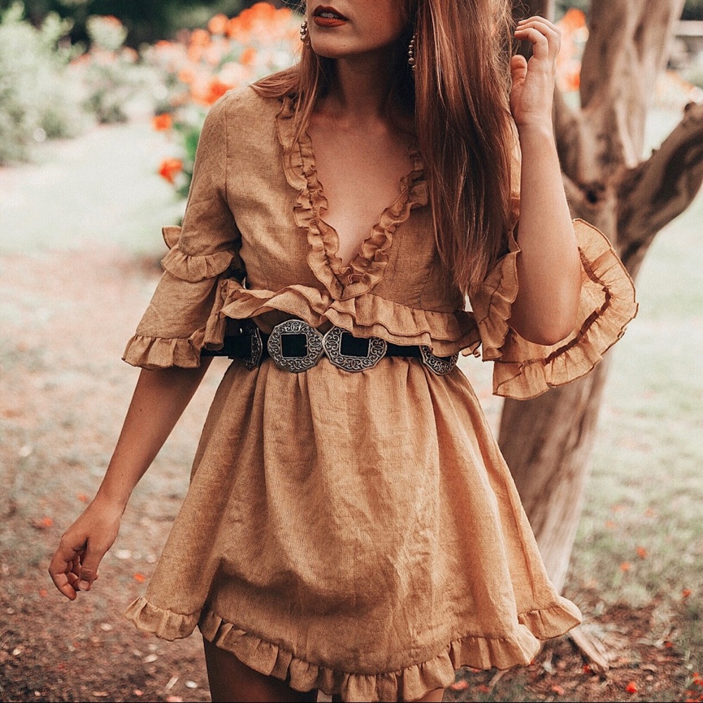 Mustard colored ruffled dress